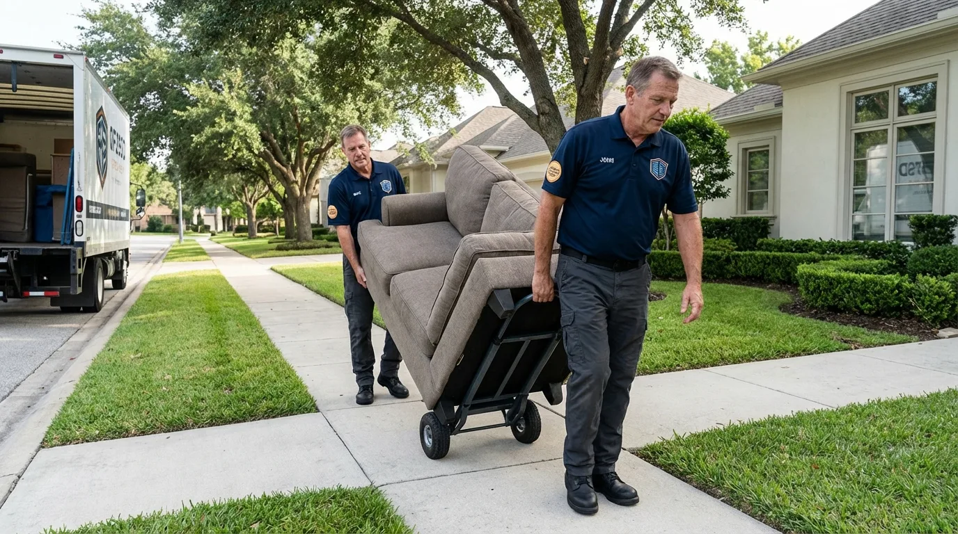 Local residential moving crew loading furniture in Rosebud, TX