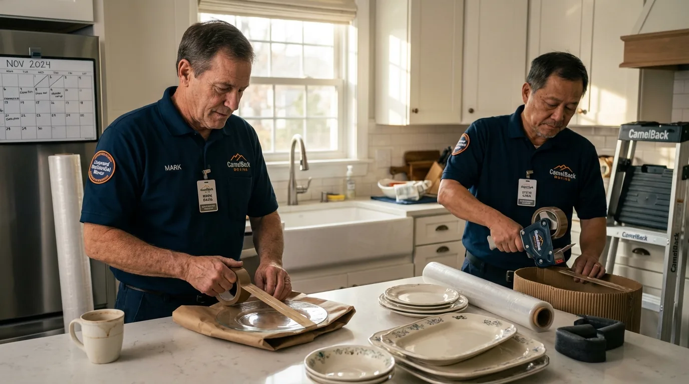 Professional crew packing kitchen dishware in Rosebud, TX